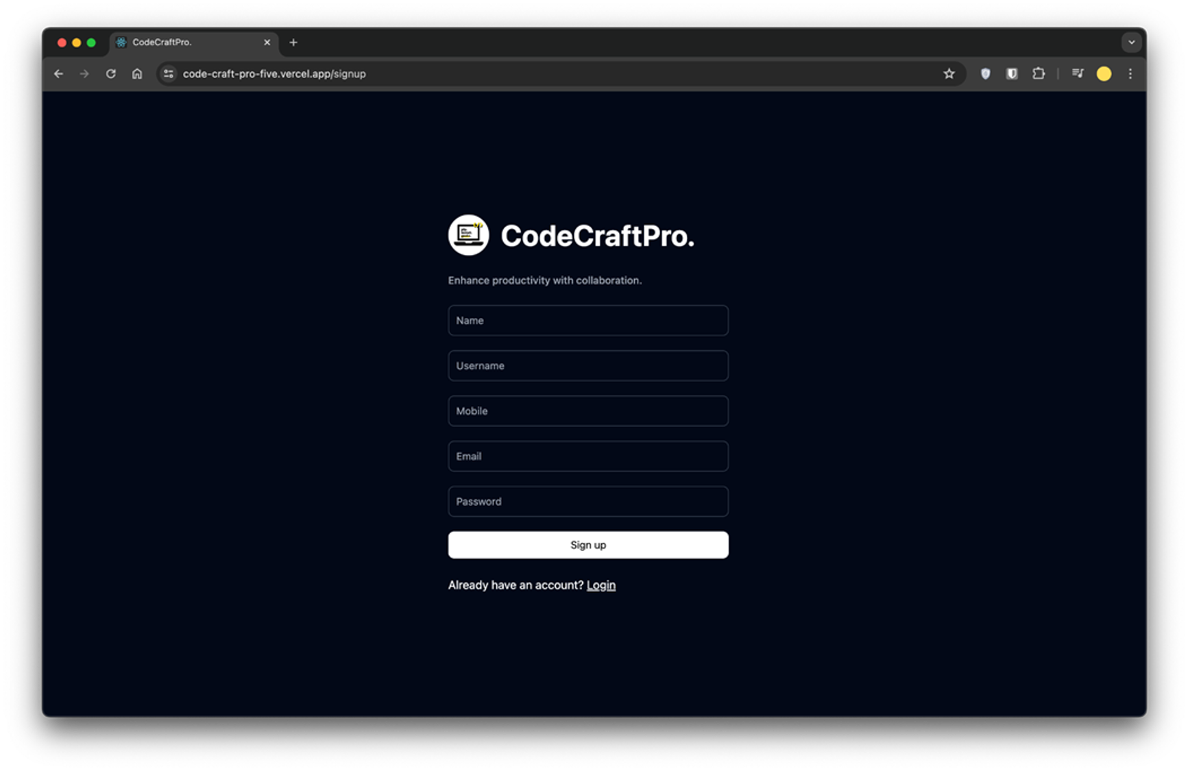 CodeCraftPro collaborative coding workspace